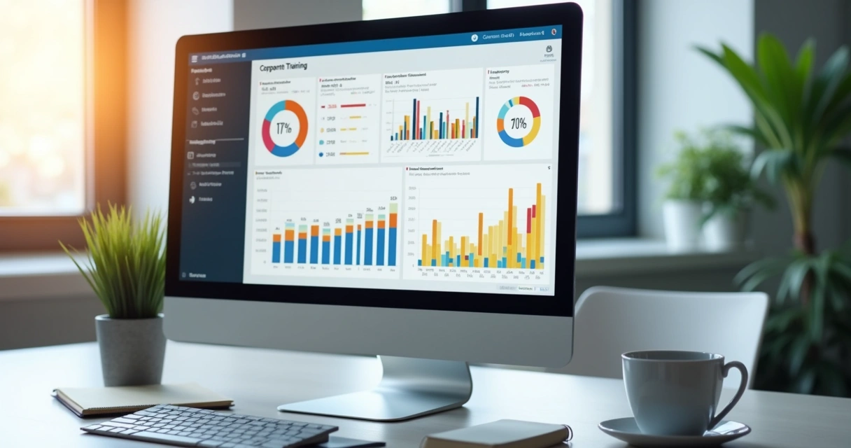 Dashboard de treinamento corporativo em tela de computador 