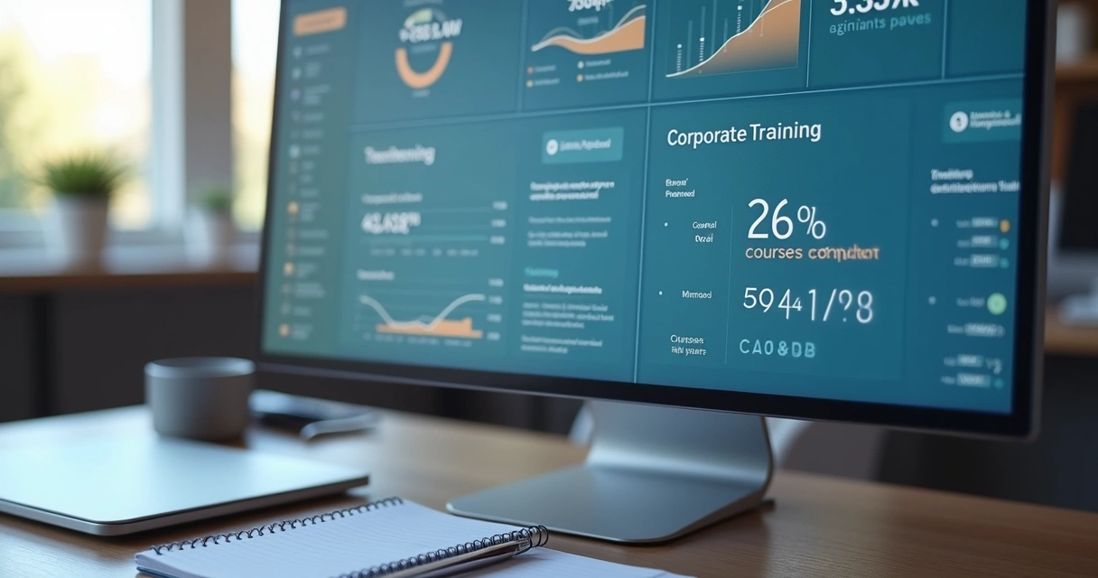 Painel com indicadores de cursos corporativos e renovação contratual