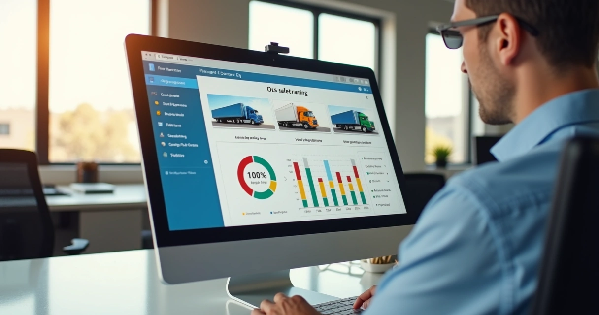 Dashboard digital mostrando status de treinamento de frota 