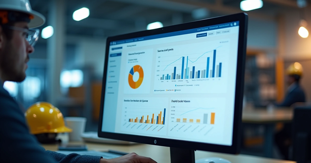 Dashboard com indicadores de treinamento industrial em tela de computador 