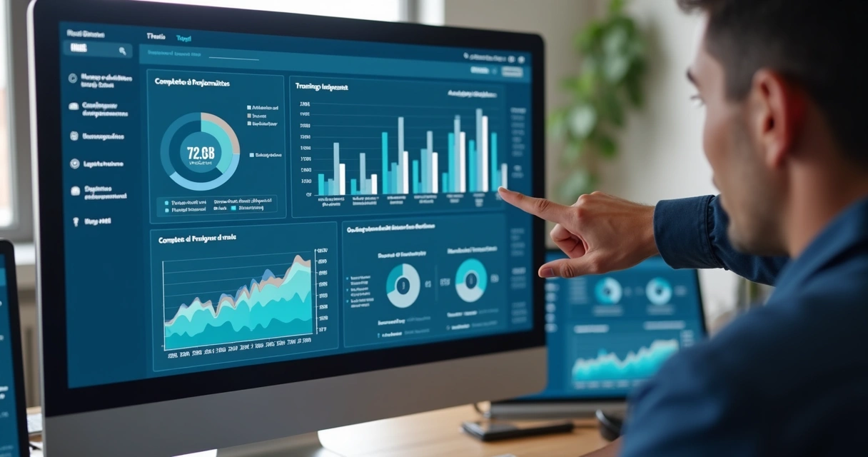 Dashboard de plataforma de treinamento mostrando análise de resultados 