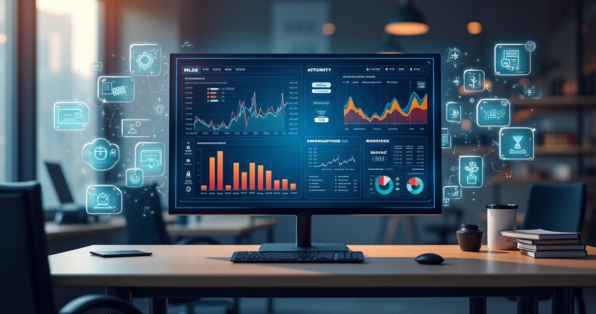 Dashboard digital de gestão tributária em tela grande 