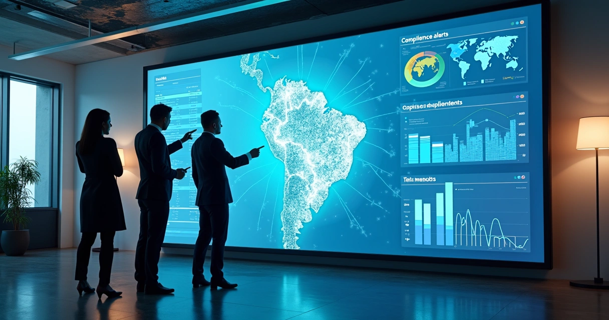 Dashboard tributário moderno com gráficos coloridos em nuvem 