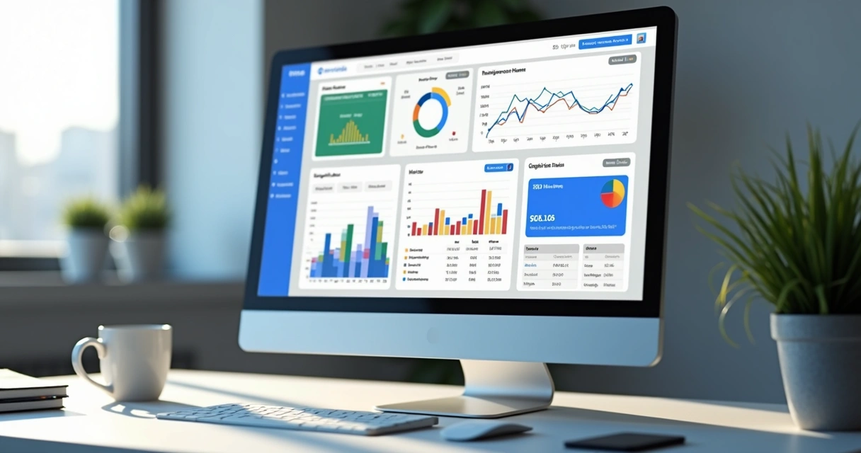 Dashboard digital mostrando integração de Google Ads e Meta Ads em tela de computador 