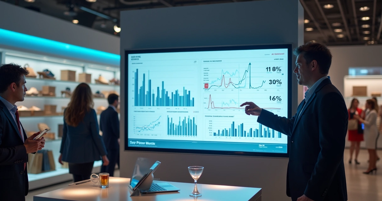 Dashboard de loja de varejo com gráficos de vendas, estoque e preferências de clientes na tela 