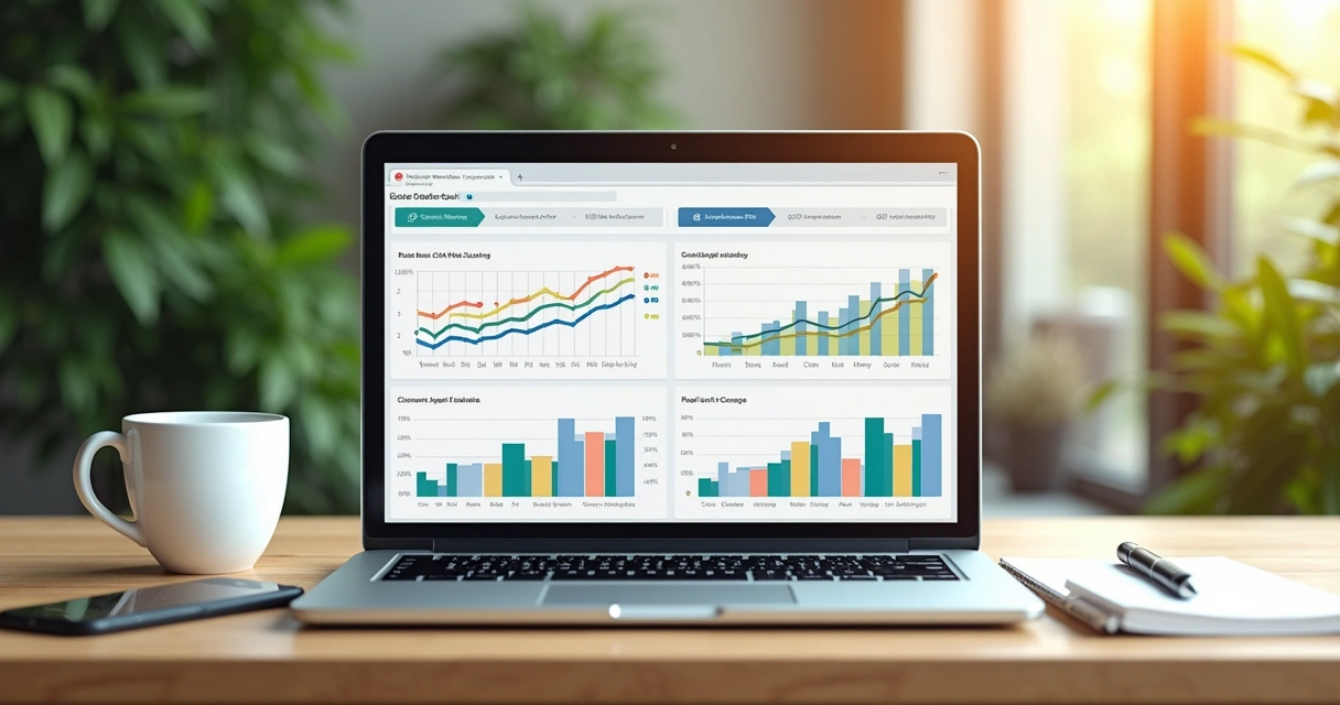 Dashboard CRM de vendas aberto em tela de notebook 
