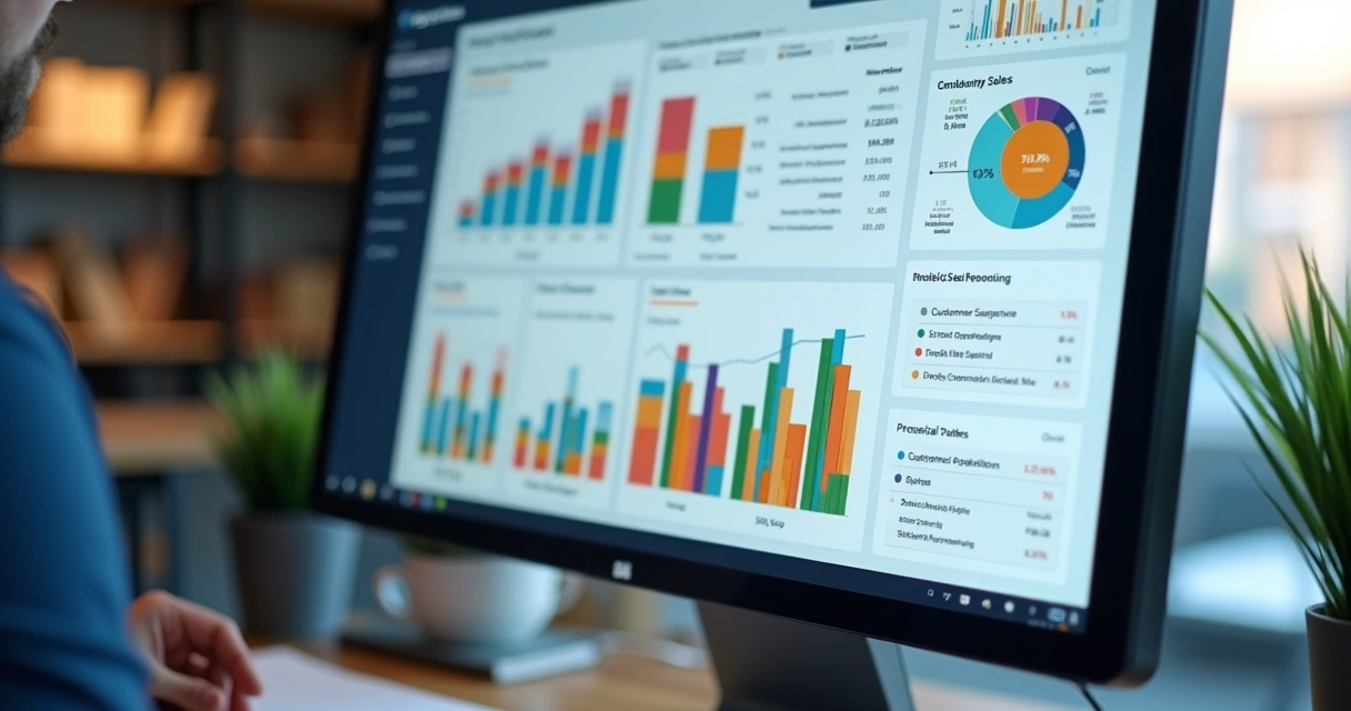 Painel digital CRM mostrando dados de vendas com IA 