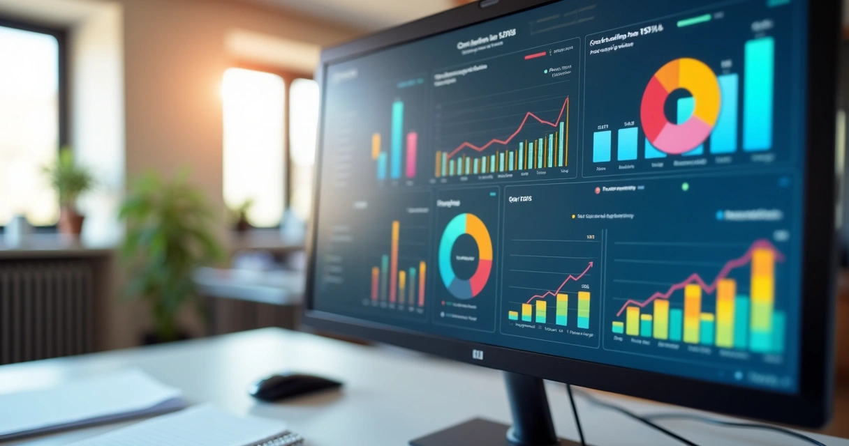 Dashboard mostrando métricas de vendas cruzadas em tela de computador 