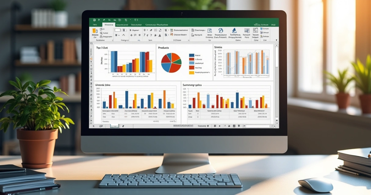 Dashboard de vendas no Excel com gráficos dinâmicos exibindo dados de produtos e métodos de pagamento para os anos de 2019 e 2020 