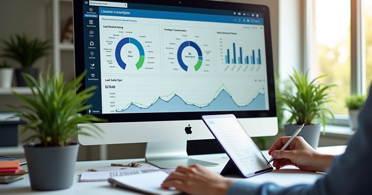 Dashboard de vendas B2B no LinkedIn em tela de computador moderno 
