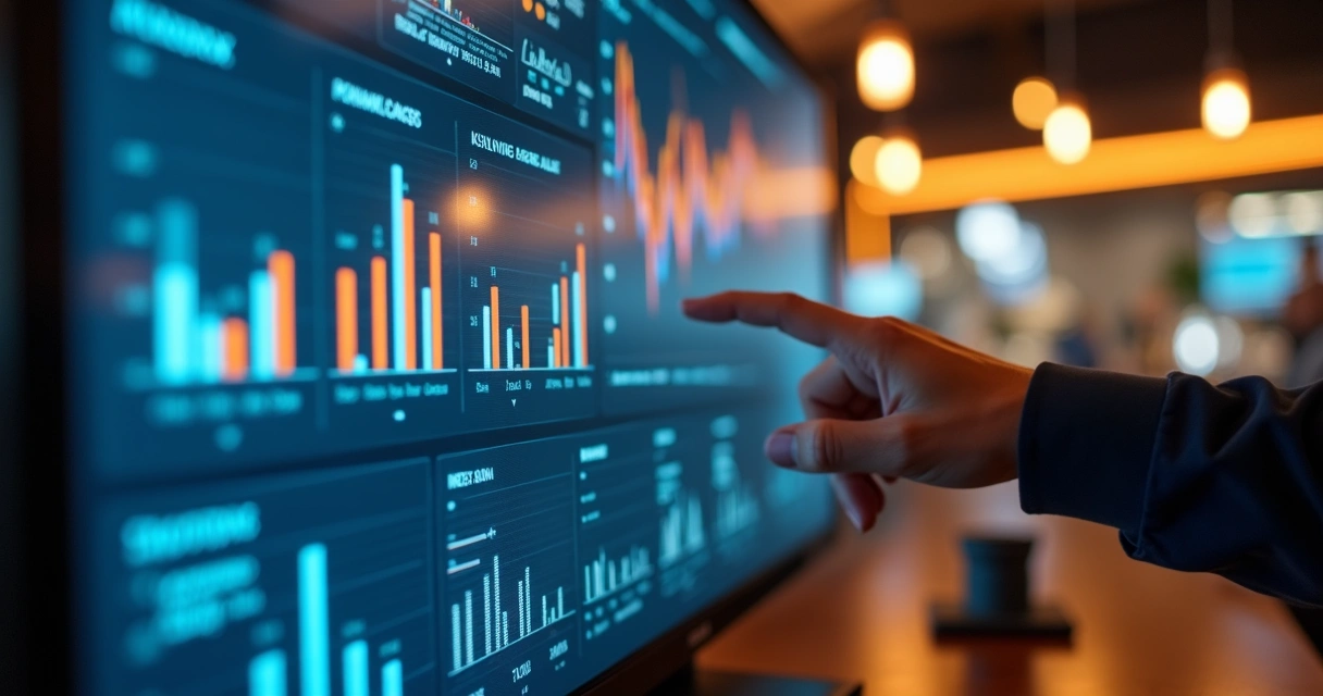 Dashboard de vendas e relatórios financeiros em tela touch