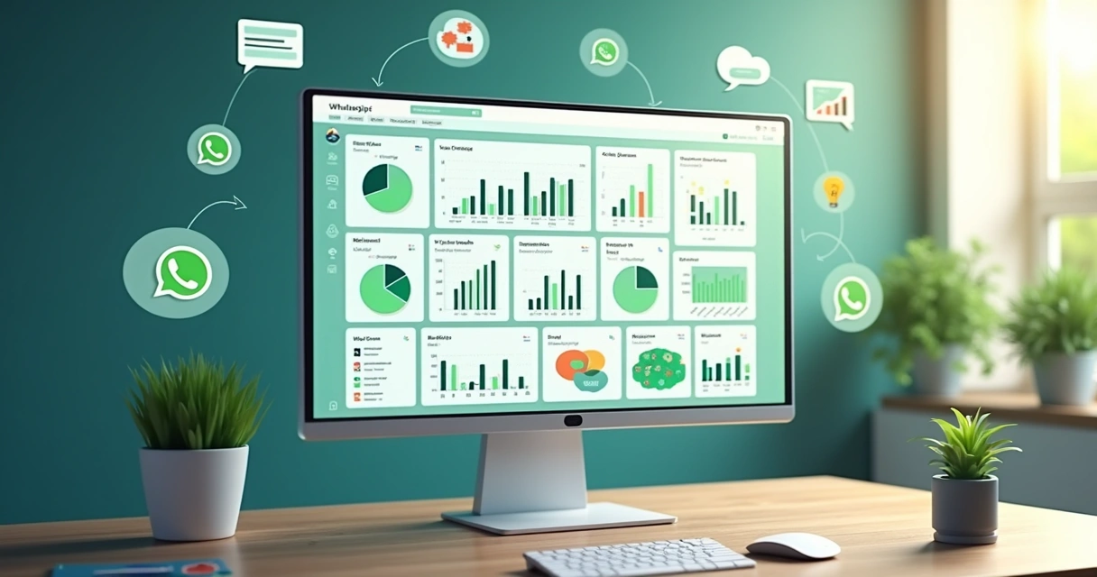 Dashboard de CRM mostrando funil de vendas do WhatsApp com gráficos coloridos 