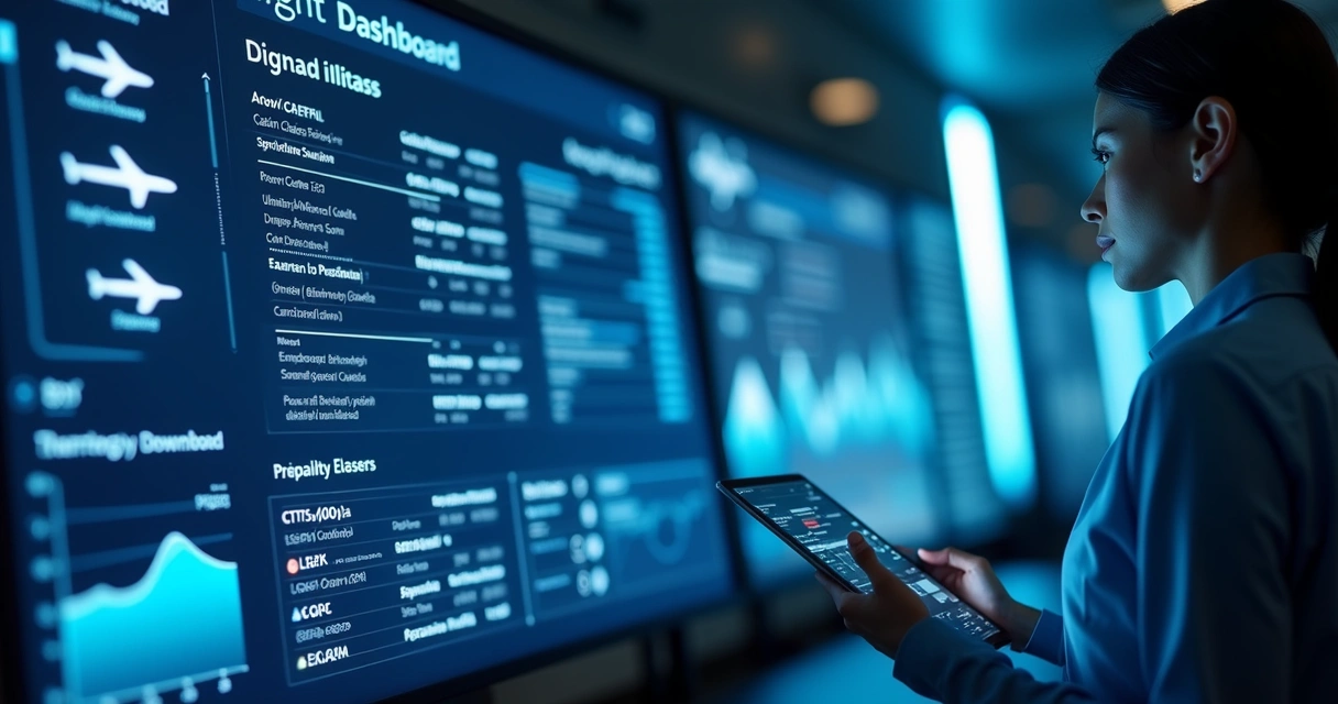 Painel digital com informações de voo e oportunidades 