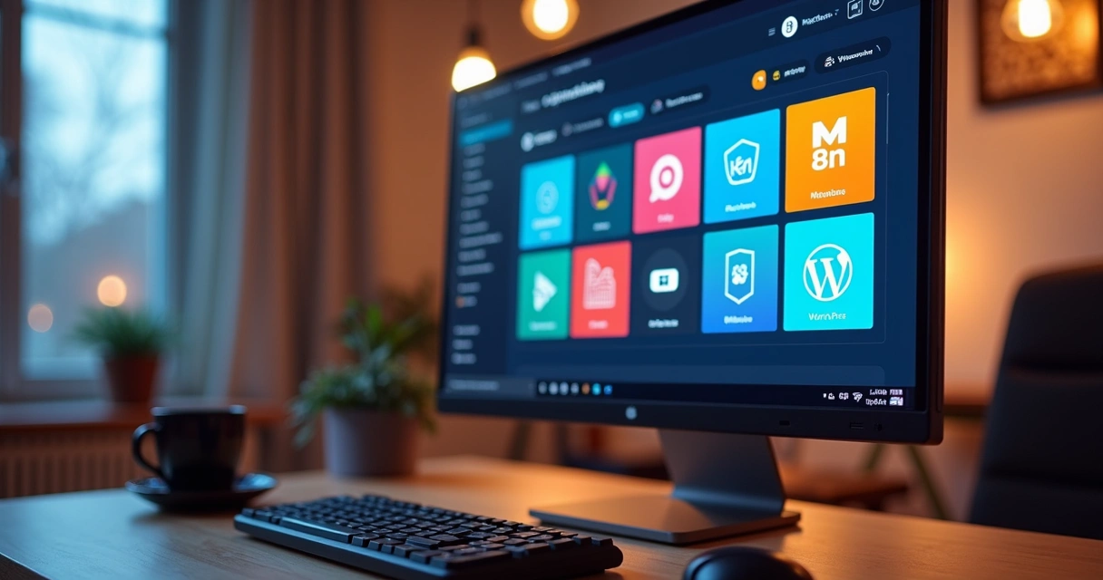 Dashboard colorido de gerenciamento de aplicativos open source em servidor 