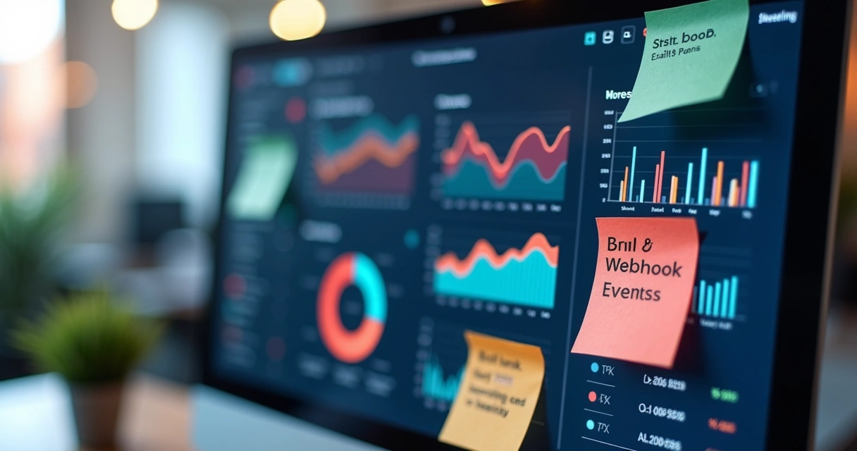 Dashboard com gráficos e alertas de eventos webhook