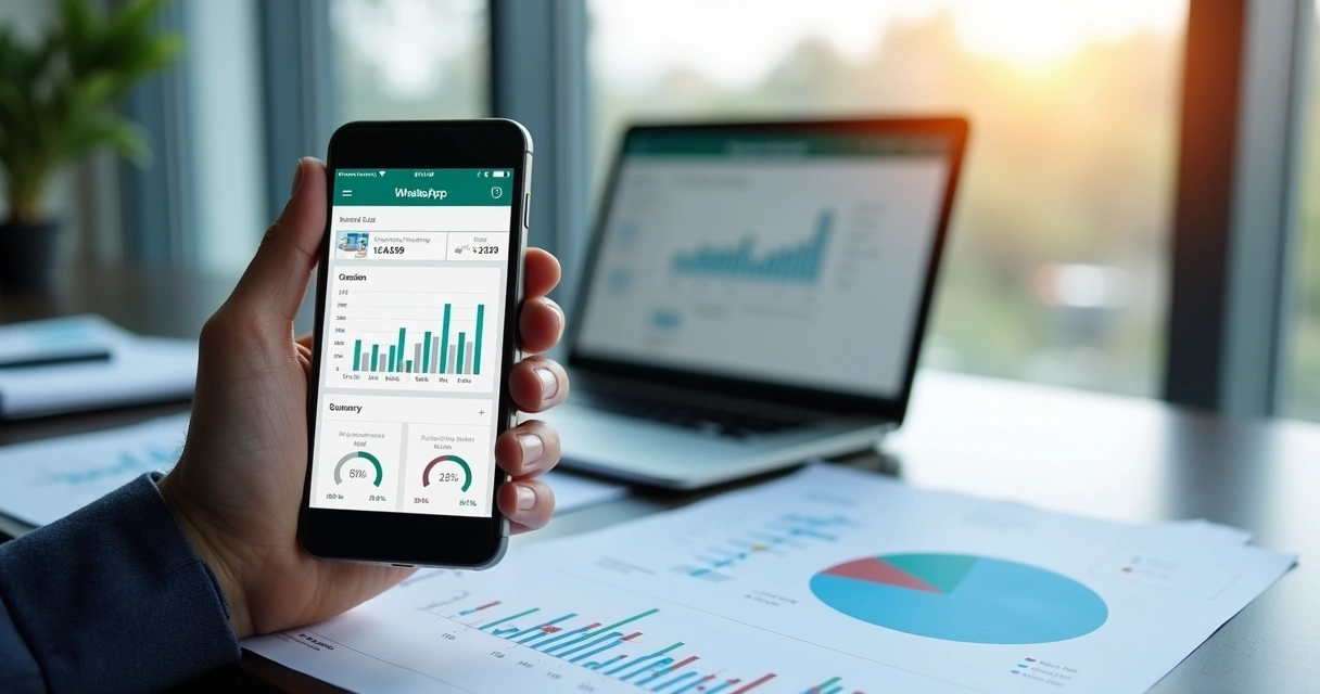 Tela de WhatsApp mostrando dashboard financeiro do Conta Azul