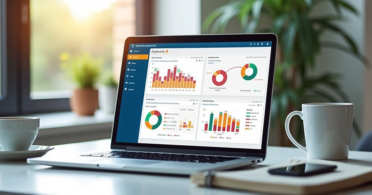 Tela de dashboard de gestão de estoque omnicanal em laptop 