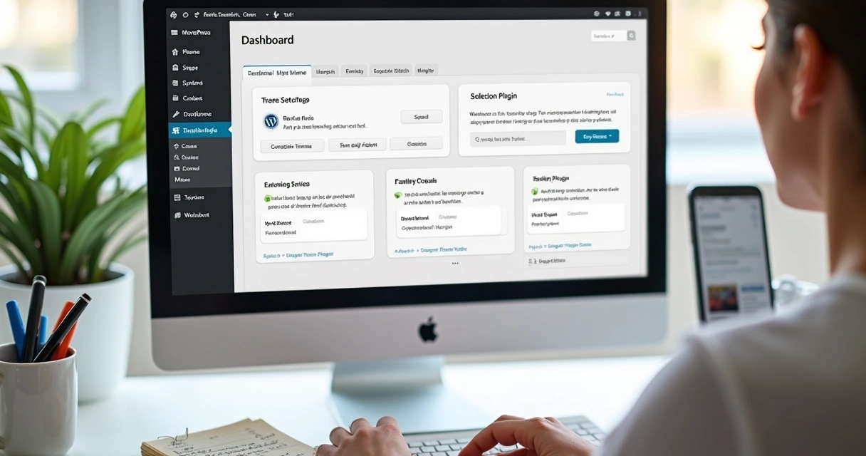 Painel do WordPress com opções de temas e plugins
