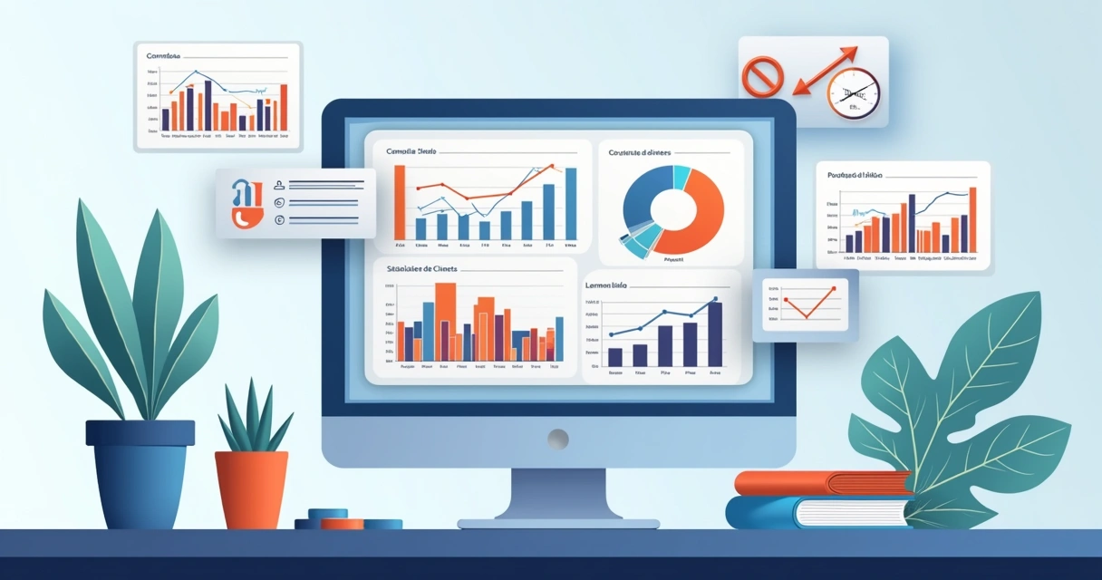 Dashboard digital com KPIs empresariais em tela de computador