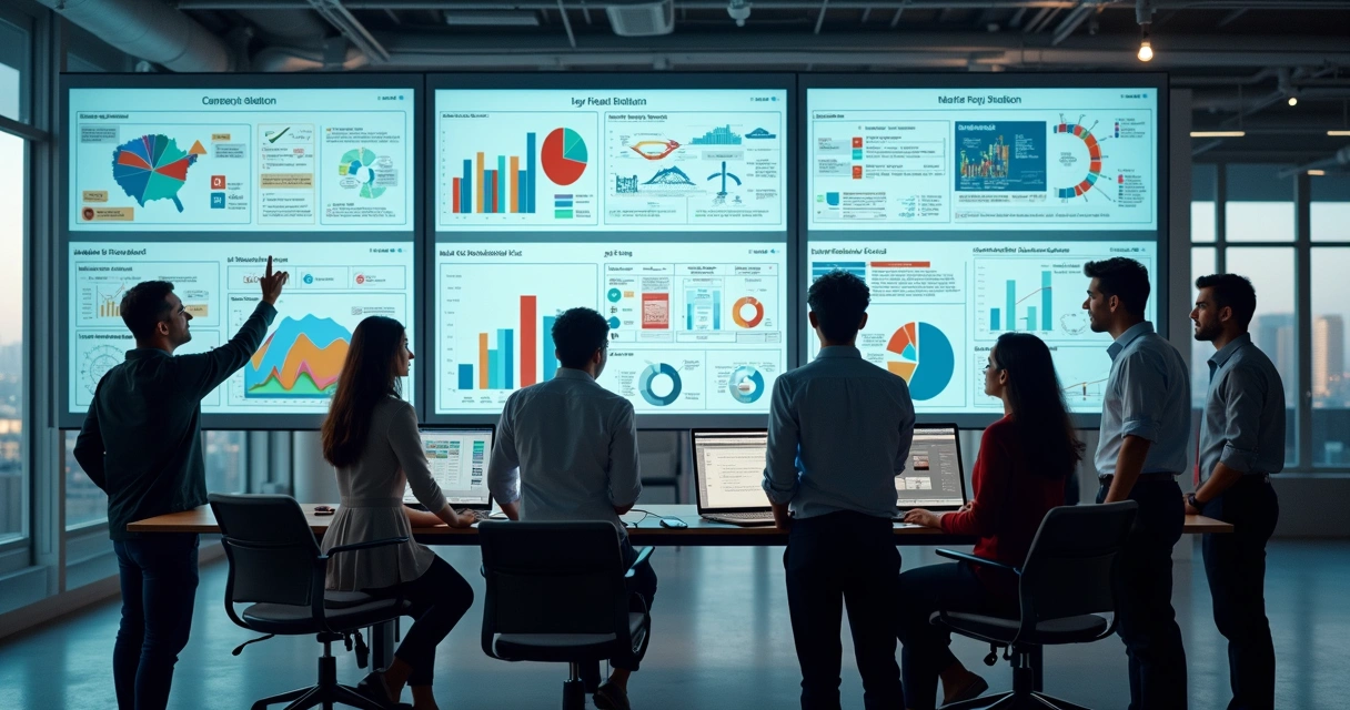 Time analisando dashboards de processos de negócio 