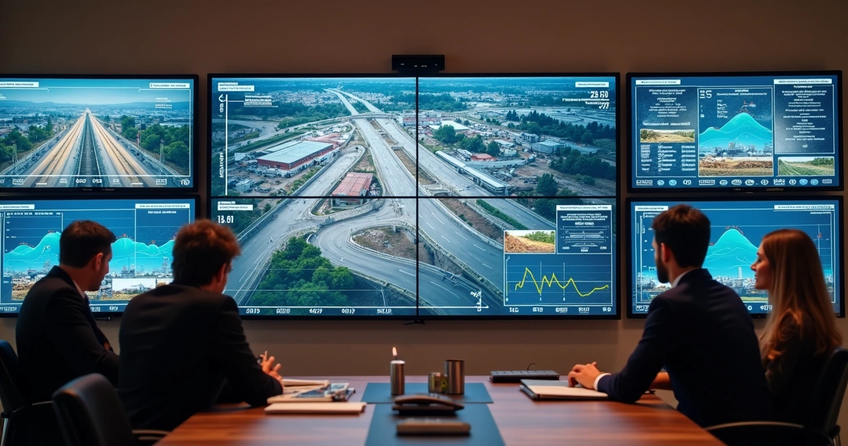 Dashboard de câmeras em tempo real mostrando avanço físico em obra 