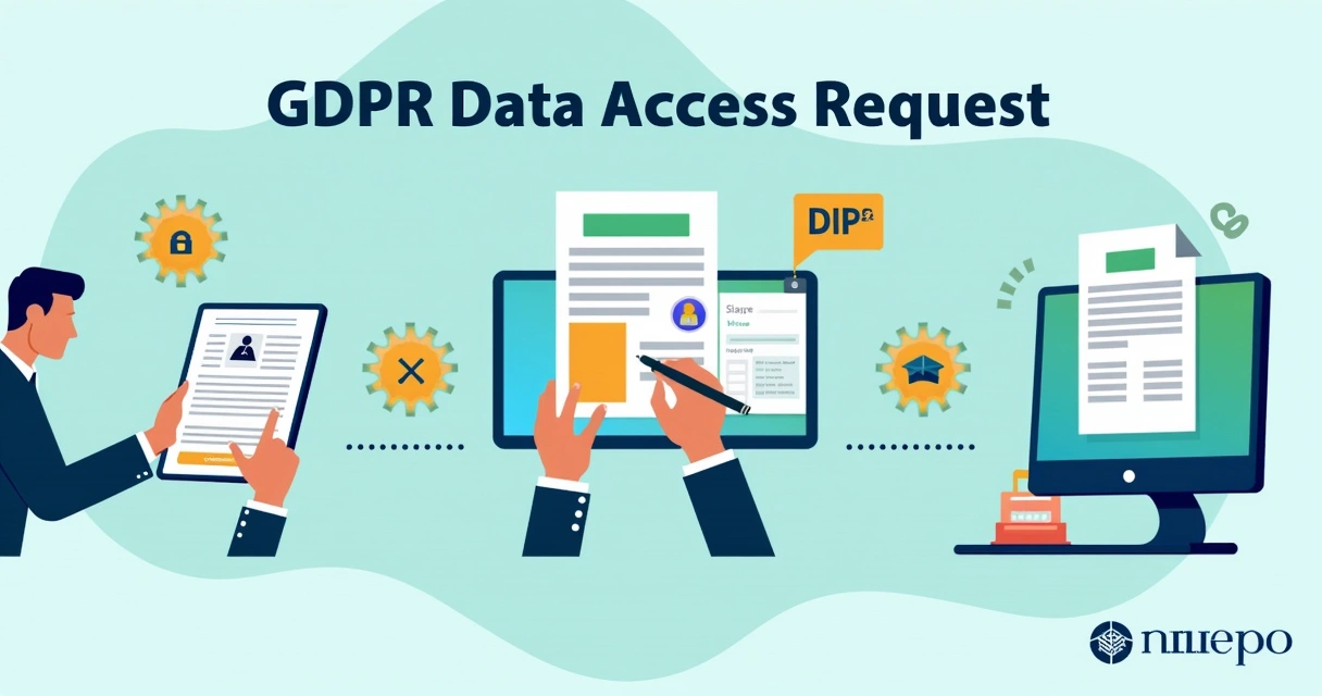 Animated process flow of a digital GDPR data access request with e-signature confirmation 