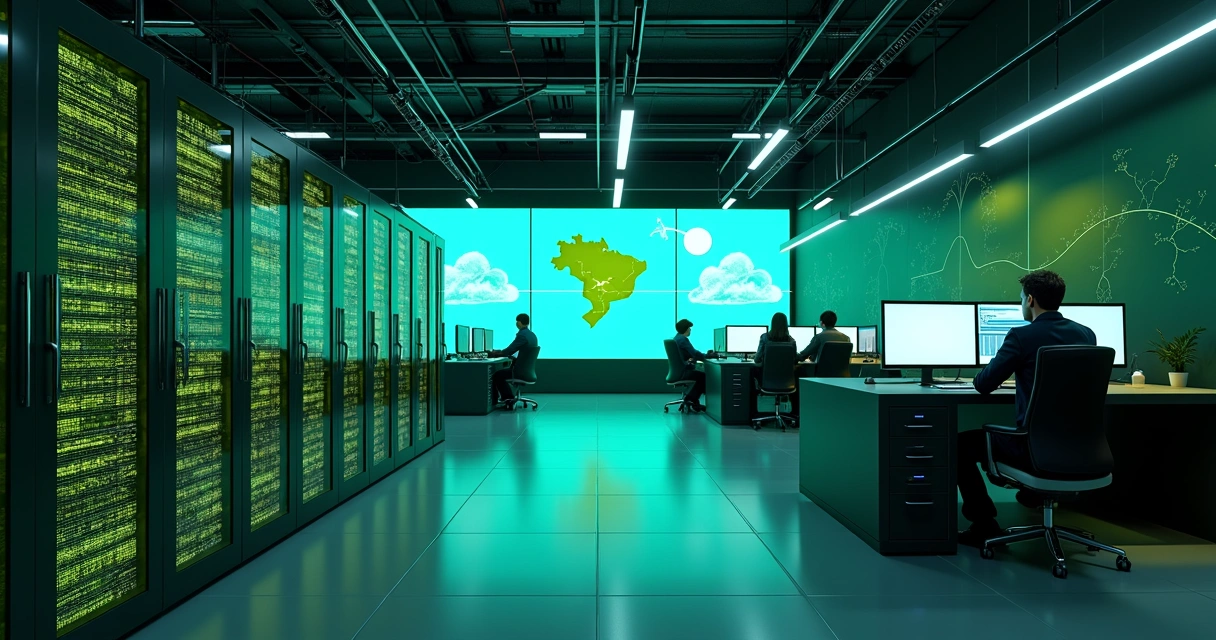 Data center moderno com servidores de backup em nuvem nacional 