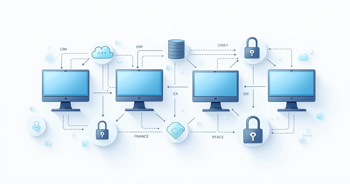 Digital diagram of connected business software systems 