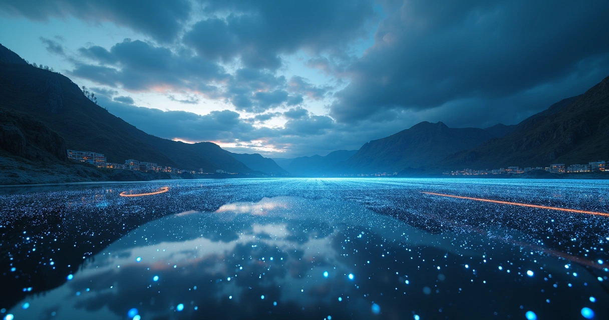 Visualização ultra-detalhada de um data lake com gráficos de dados, nuvem e fluxos de informações integrados 