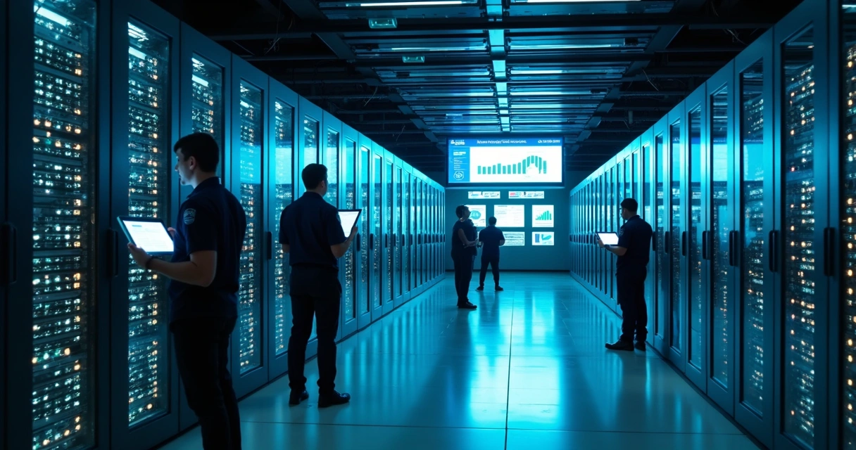 Data center público do governo com muitos servidores 