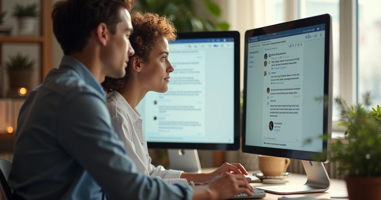 Debate construtivo entre pessoas usando computadores 