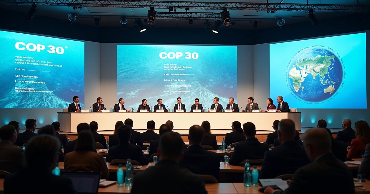 Painel com especialistas discutindo elevação do mar na COP30 