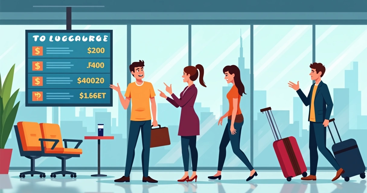 Viajantes discutindo novas regras de bagagem em aeroporto 