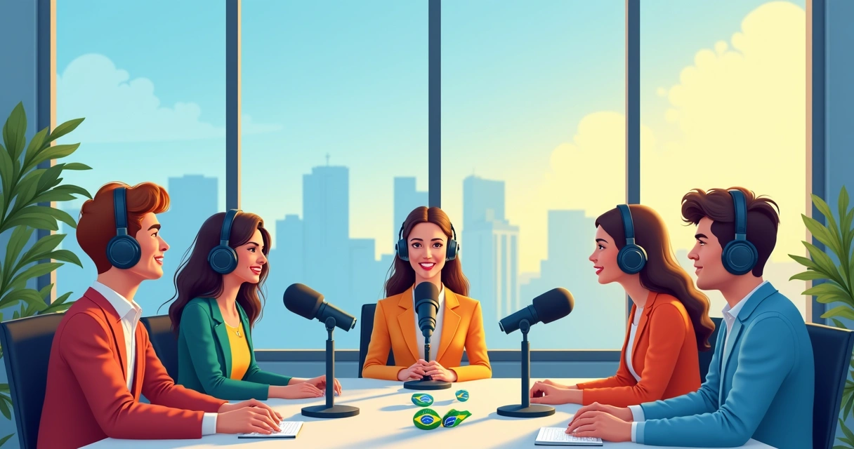 Debate político sendo gravado em estúdio de podcast