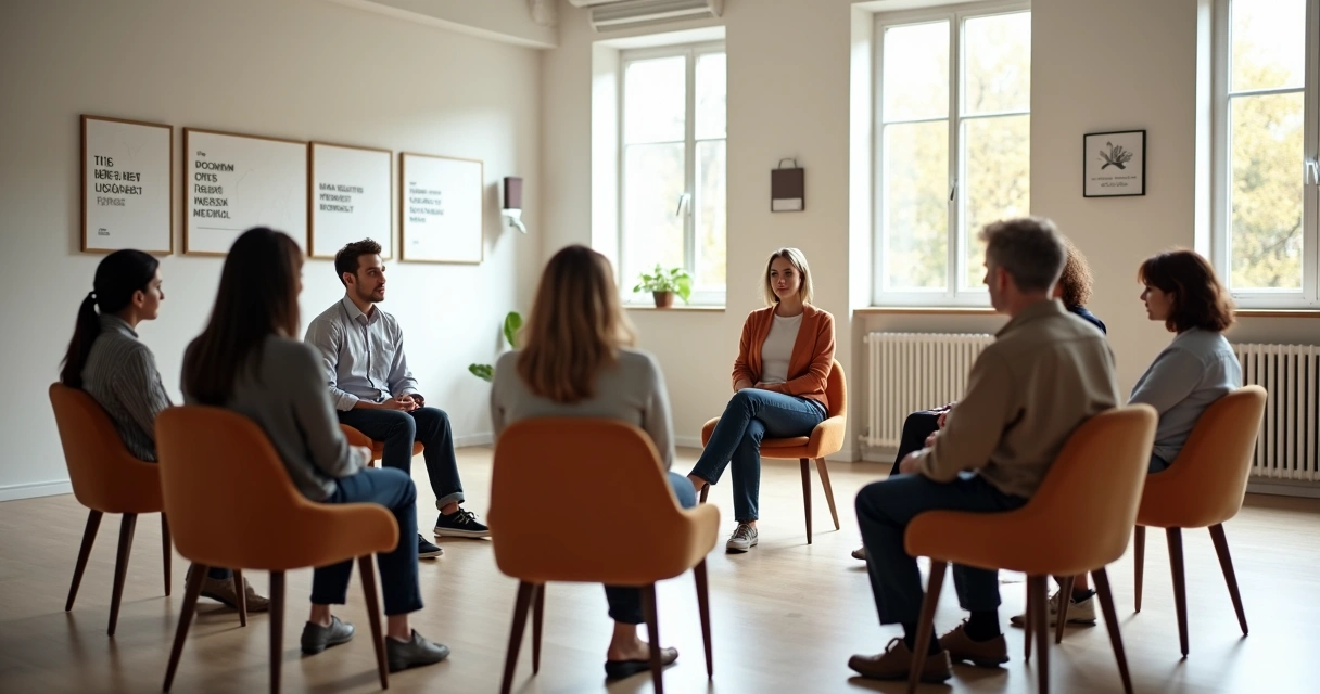 Grupo de pessoas em círculo, participando de sessão de escuta ativa na empresa