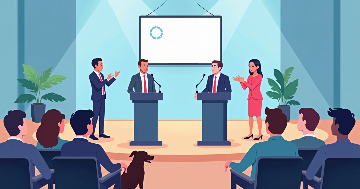 Candidatos em debate acessível com intérprete de Libras e suporte para deficiência visual 