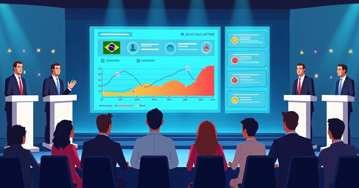 Painel digital em debate político mostrando alertas de ataques digitais