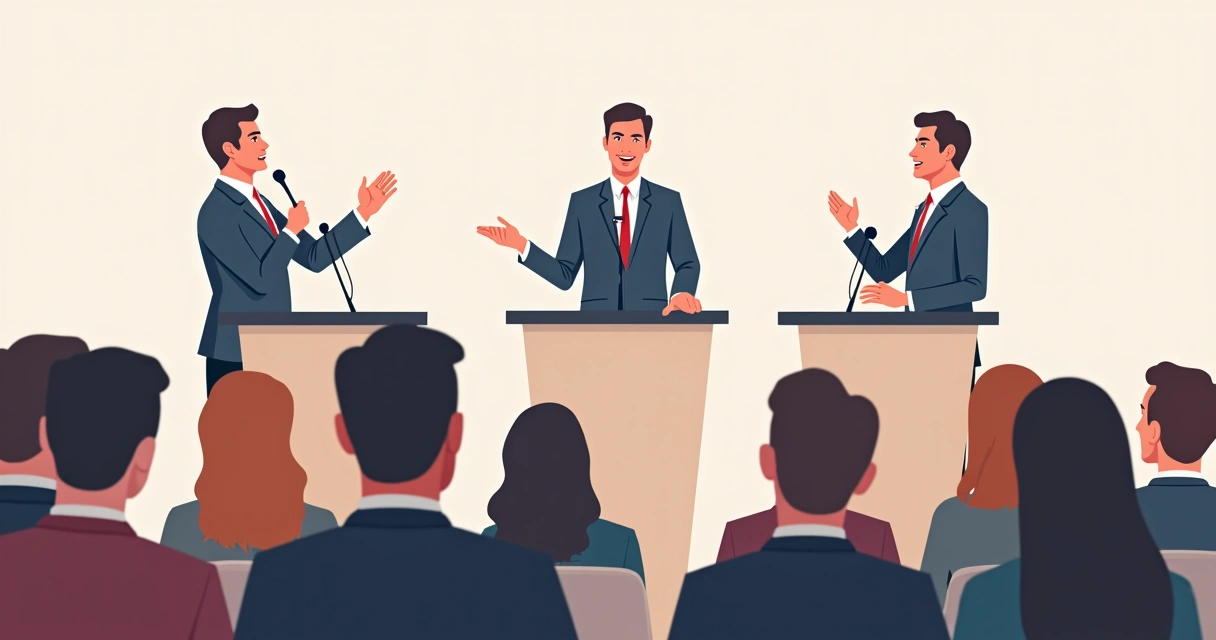 Candidatos sindicais participando de simulação de debate 