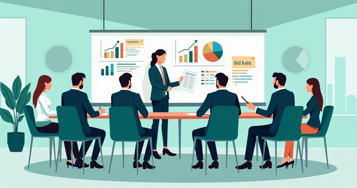Sala com empresários discutindo reforma tributária em quadro branco 