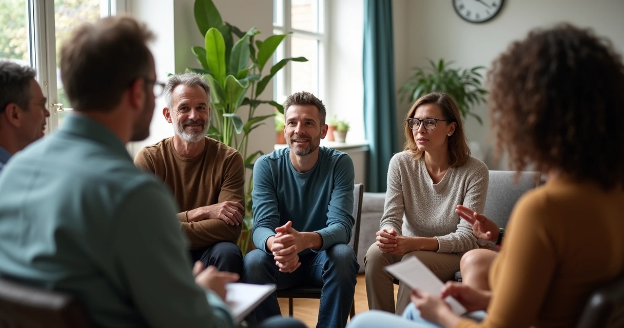 Pessoas dialogando sentadas em círculo, com expressões atentas e respeitosas 
