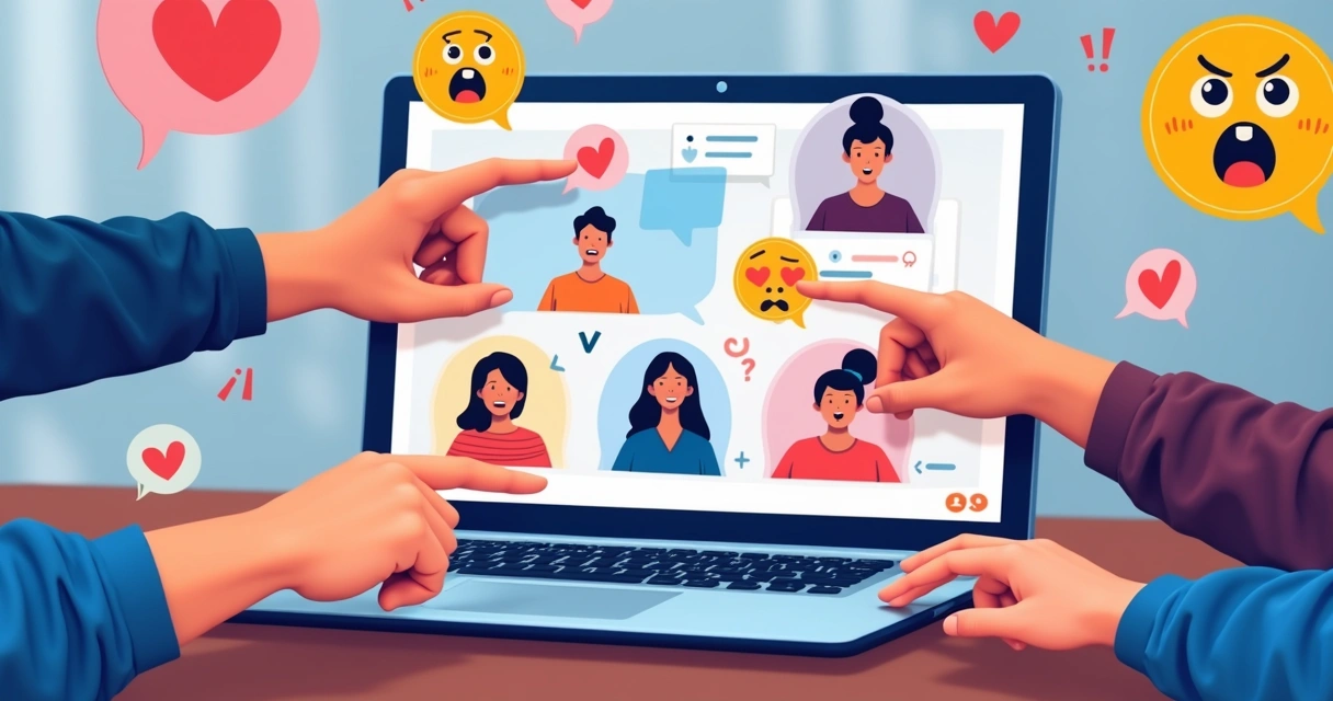 Discussão intensa entre diferentes perfis em uma tela de computador 