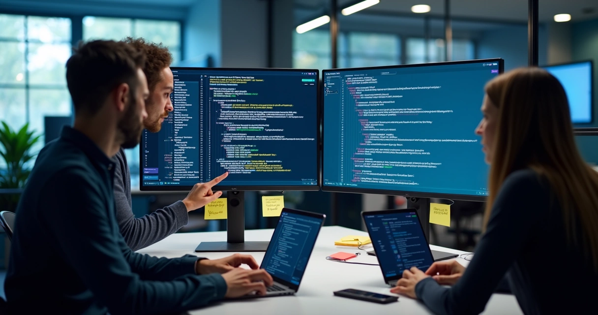 Equipe revisando código e testes com apoio de IA