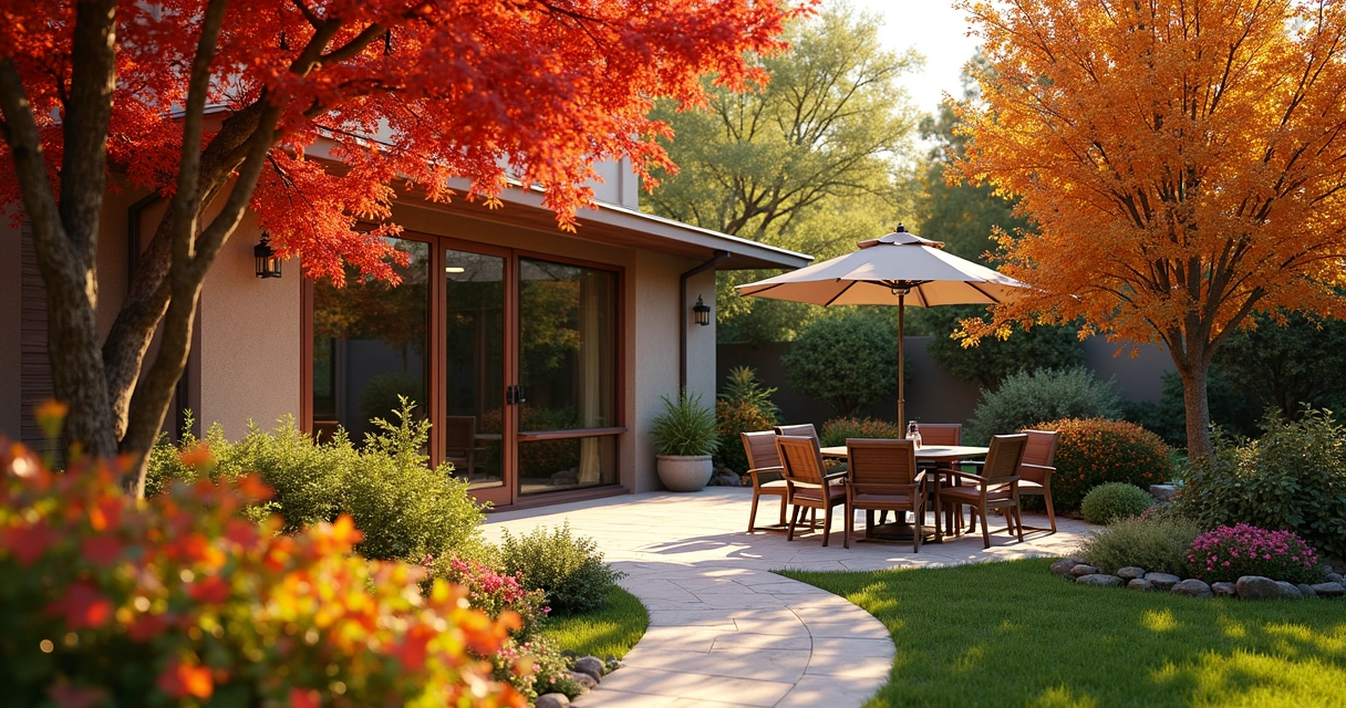 Group of deciduous shrubs with fall colors