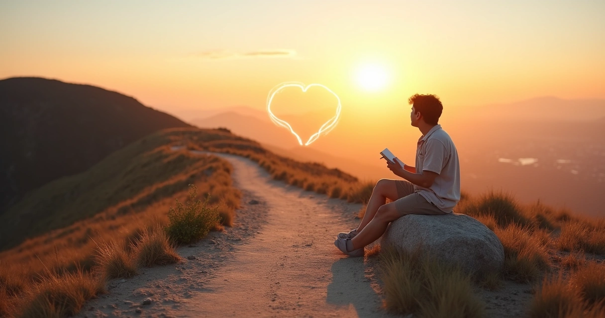 Pessoa refletindo diante de encruzilhada com elementos de mente e coração integrados 