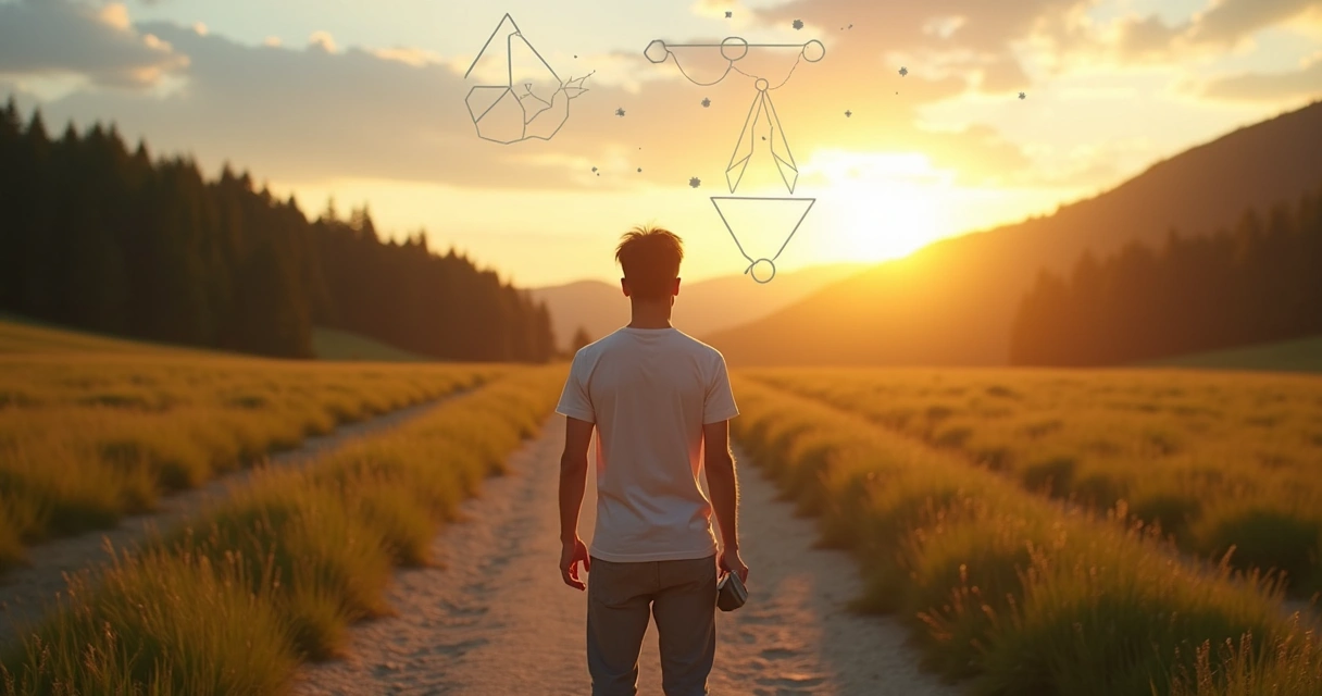 Pessoa refletindo em encruzilhada com caminhos diferentes 