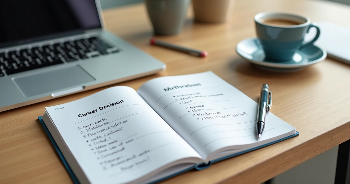 Caderno com plano de carreira sobre mesa de trabalho