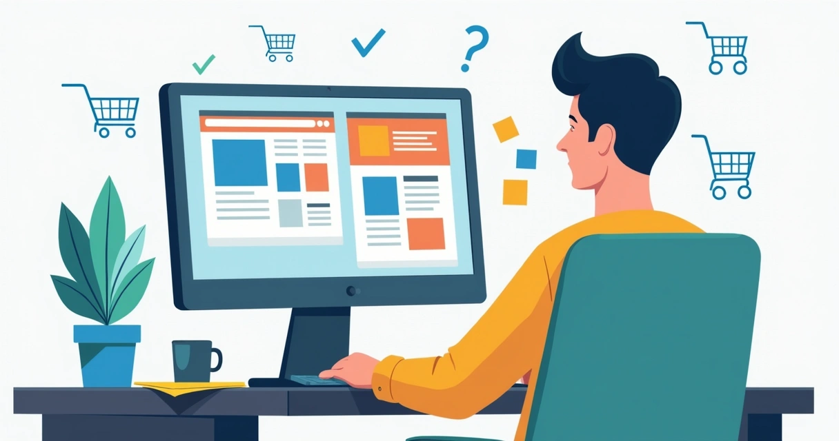 Cliente avaliando site antes de decidir compra 