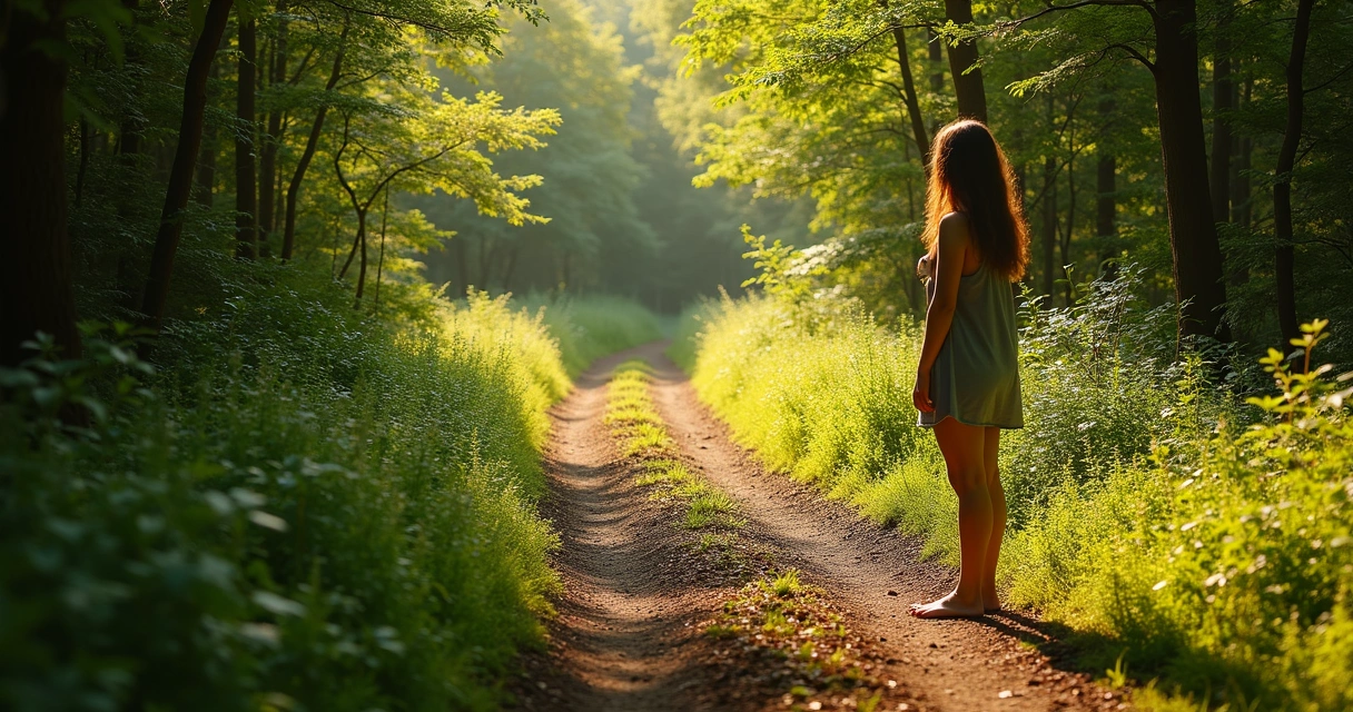 Pessoa diante de vários caminhos de uma trilha, avaliando escolhas