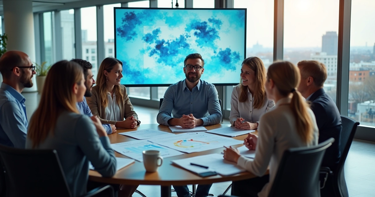 Equipe empresarial em roda decidindo juntos de modo colaborativo 