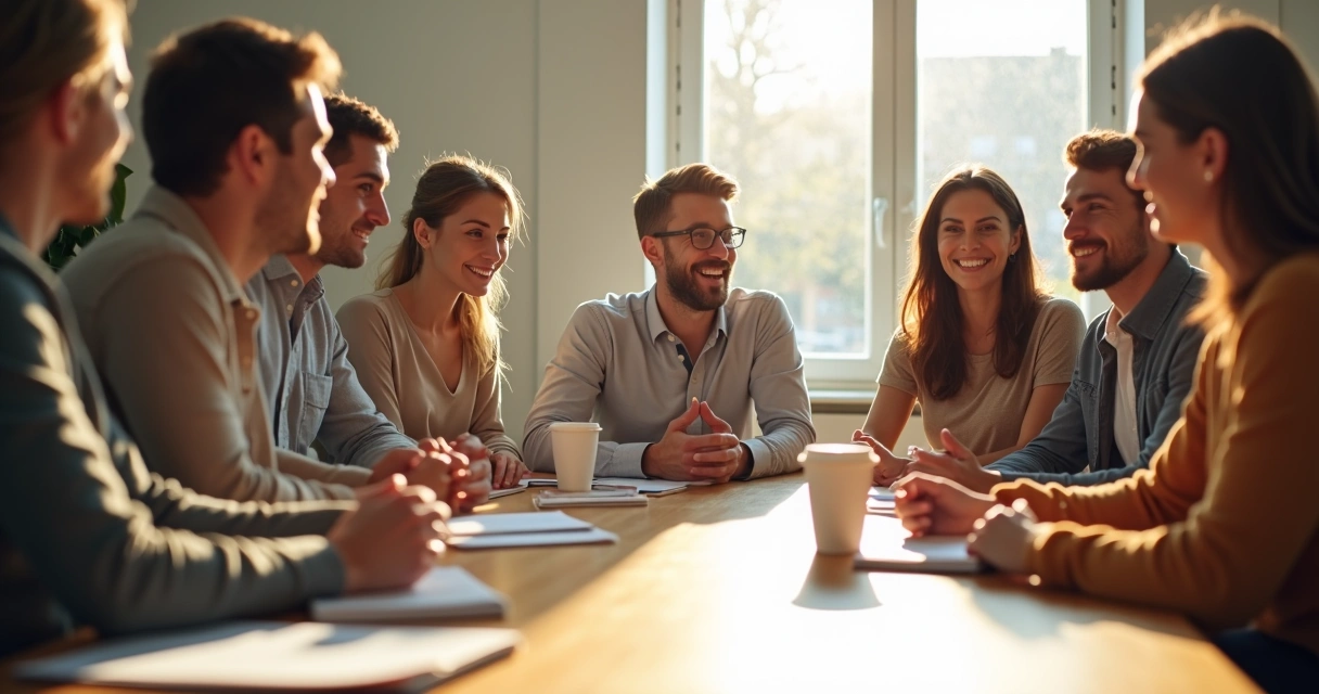 Grupo de pessoas reunidas debatendo sobre ética de forma colaborativa 